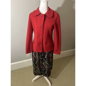 Geiger 2 pc Austria Red Paisley Boiled wool  jacket +‎ skirt set suit 36 38